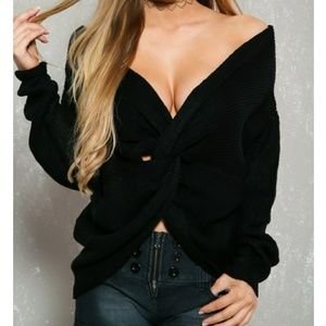 Sexy Twisted Accent Long Sleeve Knitted Sweater
